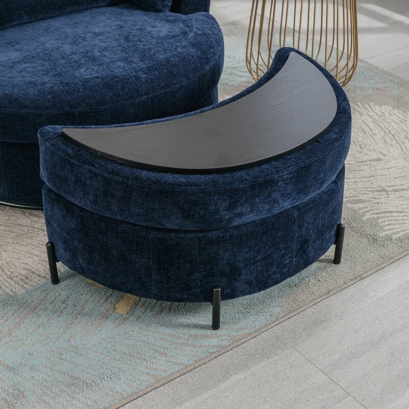 32.7" W Upholstered Half Crescent Moon Storage Ottoman