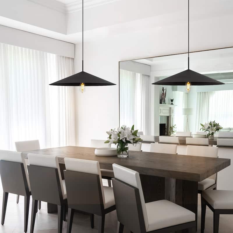 Farmhouse Single Rustic Pendant Light Black Kitchen Island Light - W25.6"