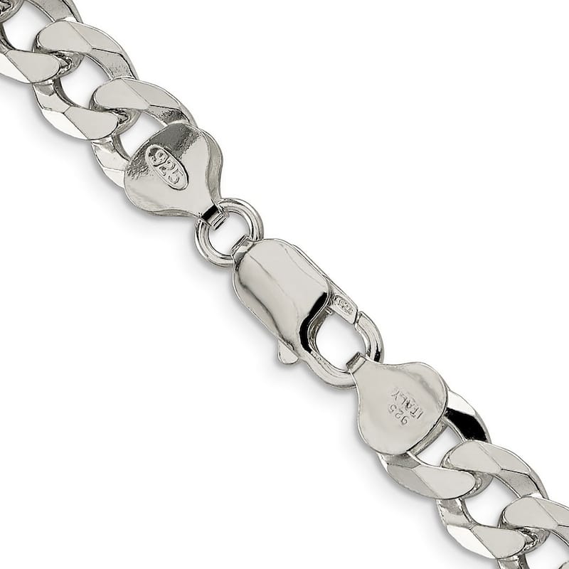 Curata 925 Sterling Silver 8.5mm Beveled Curb Chain Necklace for Men