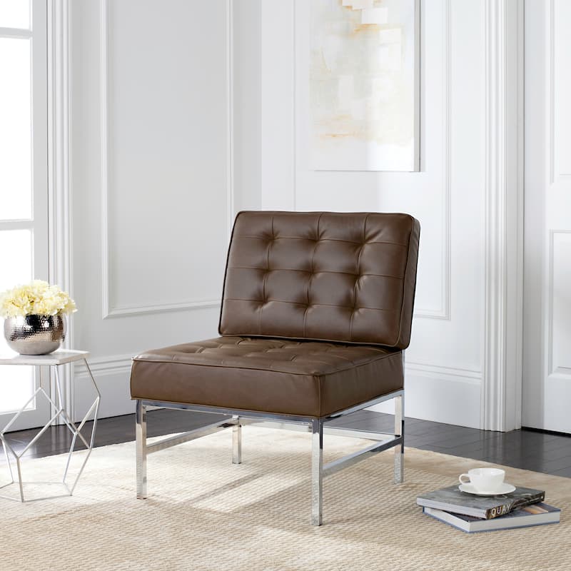 SAFAVIEH Suzan Mid-Century Modern Leather Antique Taupe Club Chair - 27.5"x30"x36" - 28Wx30Dx36H