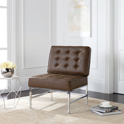 SAFAVIEH Suzan Mid-Century Modern Leather Antique Taupe Club Chair - 27.5"x30"x36" - 28Wx30Dx36H