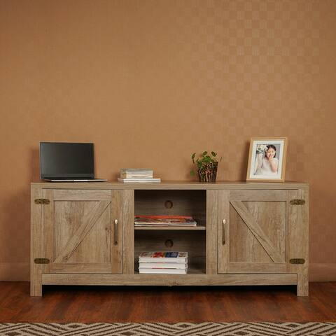 Brown Wood TV Stand Console Cabinet with Doors and Shelves for 65 in.