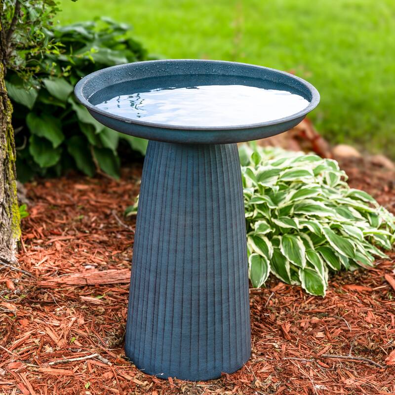 Sunnydaze Gleeful Garden Metal Outdoor Bird Bath - UV-Resistant Finish - Blue