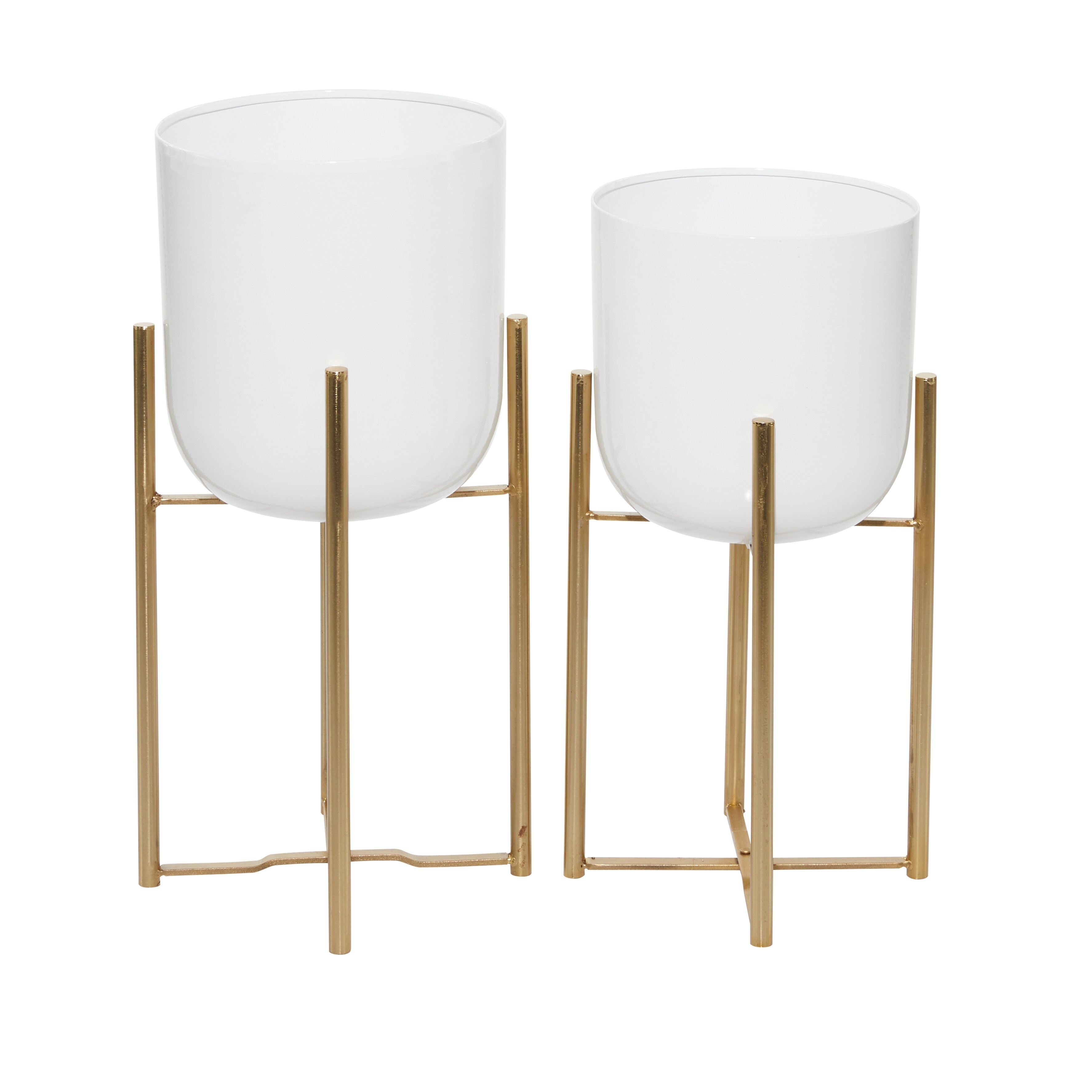 Metal Planters With Stand And Pots For Indoor Plants 2 Pcs Set 20 And 22 Round White And Gold 10 X 10 X 22round Overstock 32086128 Any plant would automatically stand out in this yellow ceramic piece that's inspired by silhouettes of the if you're searching for a more subtle planter, this midcentury design with white and pale green hues fits.