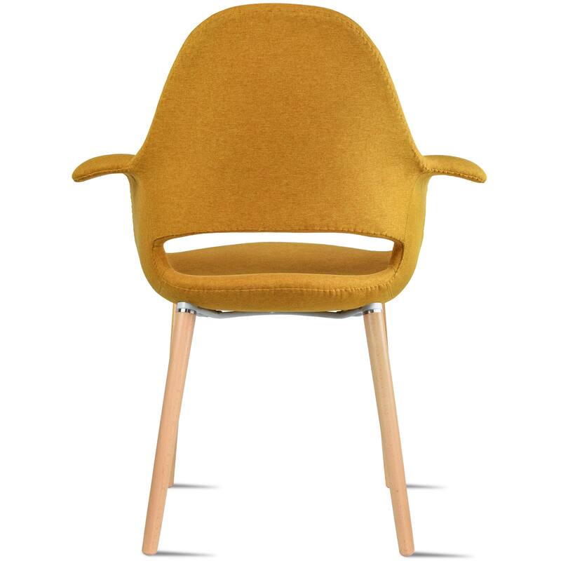 Organic Upholstered Fabric Modern Armchair with Natural Wooden Legs for Dining Room Office or Accent Lounge Side Chair