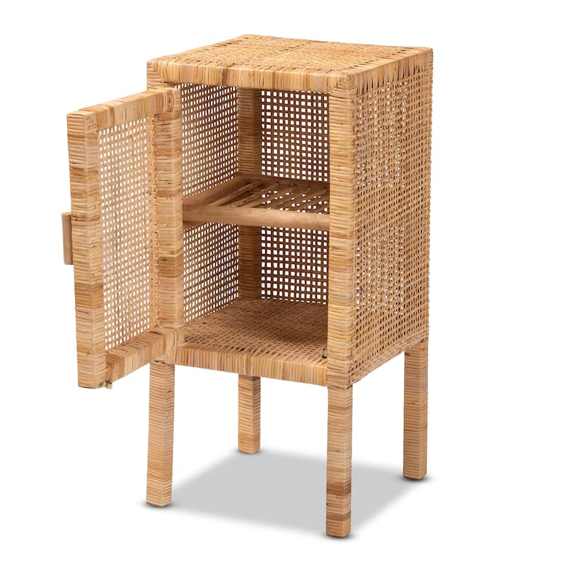 Vivan Modern Bohemian Natural Rattan 1-Door Nightstand