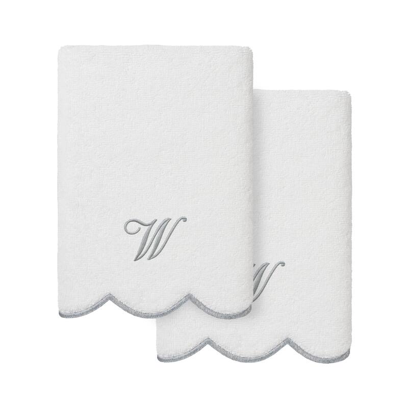 Authentic Hotel and Spa 100% Turkish Cotton Grey ADORNIA Scallop Personalized 2 Piece Hand Towel Set - 2 Hand Towels - W