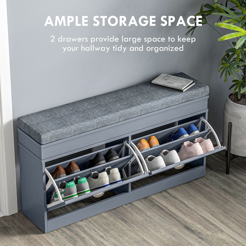 Entryway Shoe Bench Upholstered Seat Storage Bench with Flip Door, Comfortable Storage Bench Hallway Bench Indoor Bench