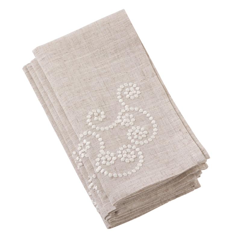 Embroidered Swirl Design Natural Linen Blend Napkin - Set of 4