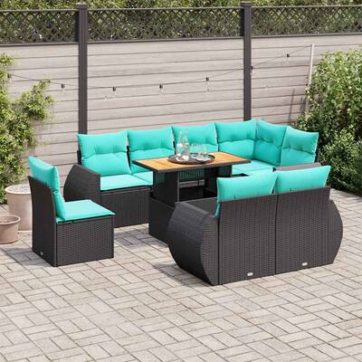 vidaXL Patio Sofa Set with Cushions Outdoor Furniture 9 Piece Poly Rattan - 21.7 x 24.4 x 27.2