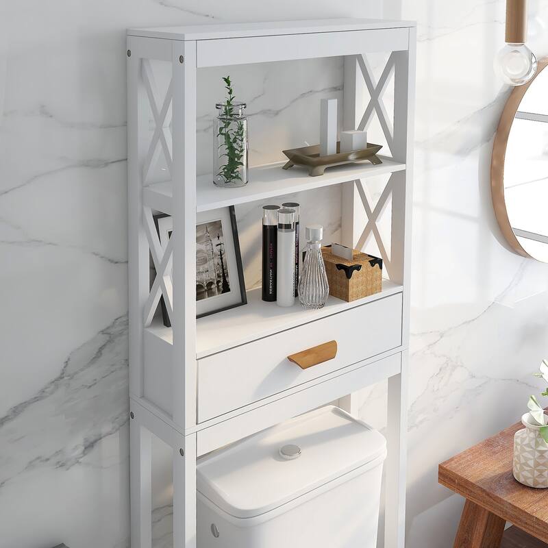 Over the Toilet Storage Cabinet White with one Drawer and 2 Shelves