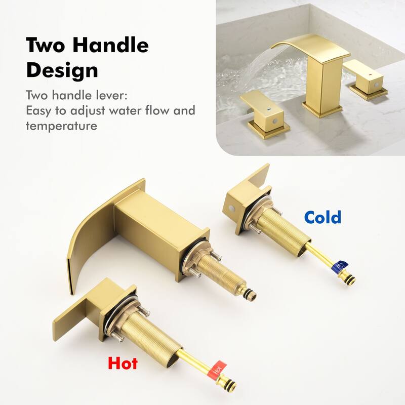 8 Inch Widespread Waterfall Bathroom Faucet with Pop-up Drain Kit Modern Double Handle Bathroom Sink Basin Vanity Faucet 3 Holes
