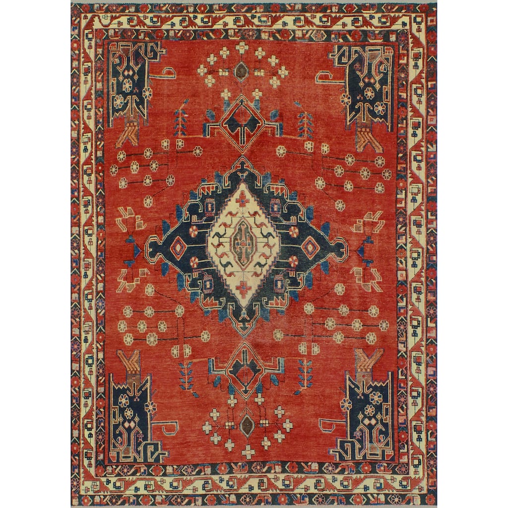 Fine Vintage Distressed Nyles Rust/Navy Rug - 5'7" x 7'10"