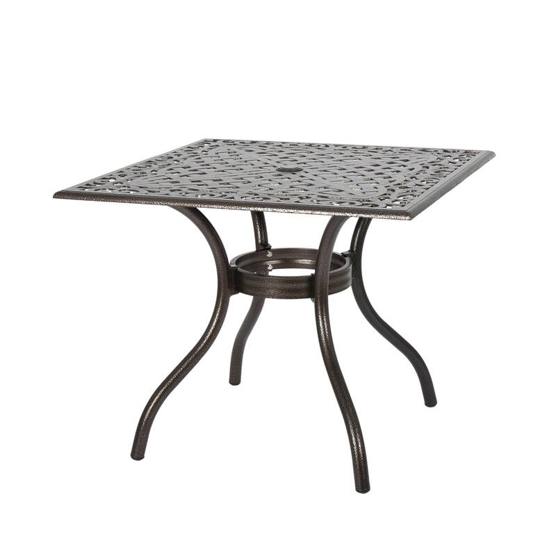 Roomfitters Outdoor Square Dining Table Cast Aluminum Patio Bistro Table with Decorative Lattice Top, Bronze