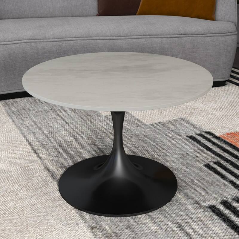 Verve 27" Modern Round Resin Top Coffee Side Table with Black Steel Base for Living Room & Bedroom