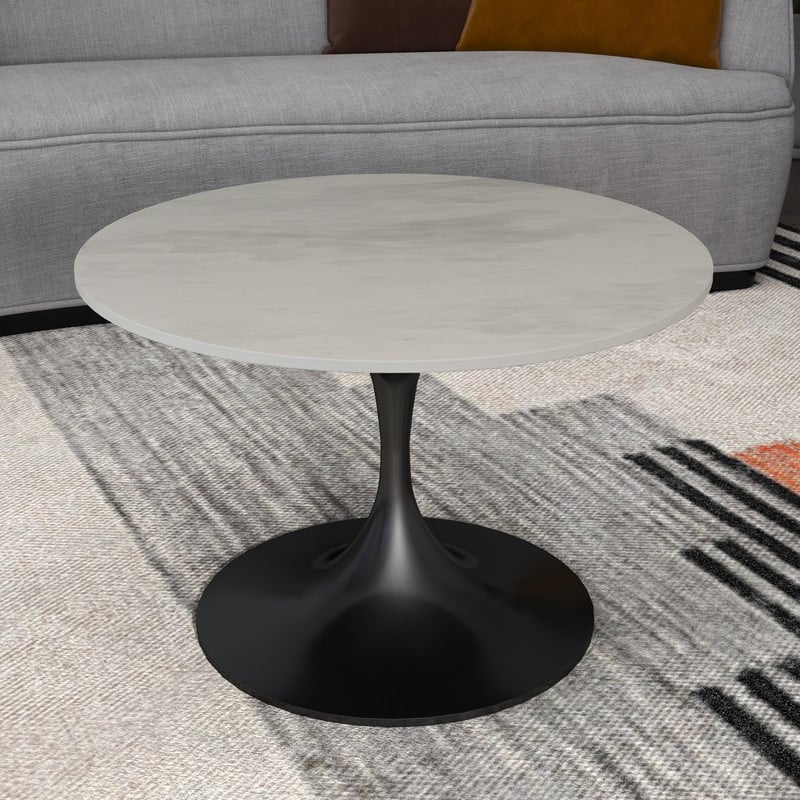 Verve 27" Modern Round Resin Top Coffee Side Table with Black Steel Base for Living Room & Bedroom