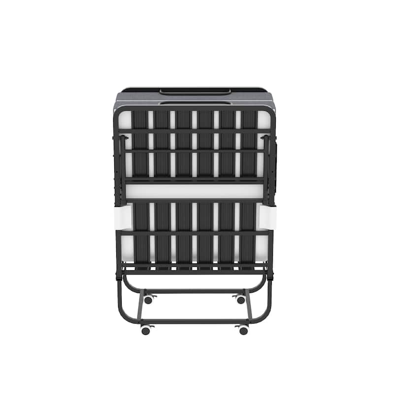 75 Inch Folding Bed with 5" Memory Foam Mattress, Rollaway Guest Bed, Heavy-Duty on Wheels, Portable Twin Bed