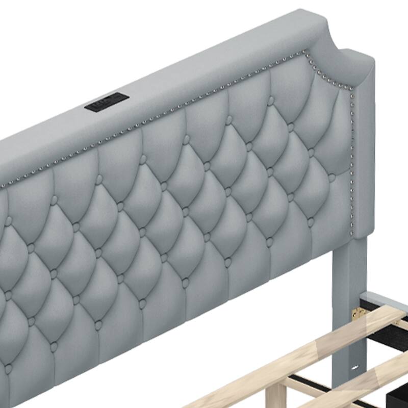 Moasis Velvet/Linen Upholstered Bedframe with Adjustable Headboard and 4 Storage Drawers