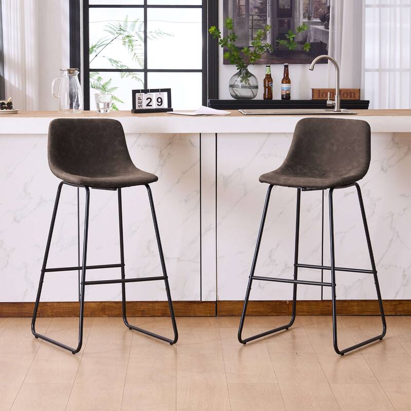FERPIT Faux Shearling Counter Height Bar Stools Set of 2, Upholstered Bar Stools with Footrest