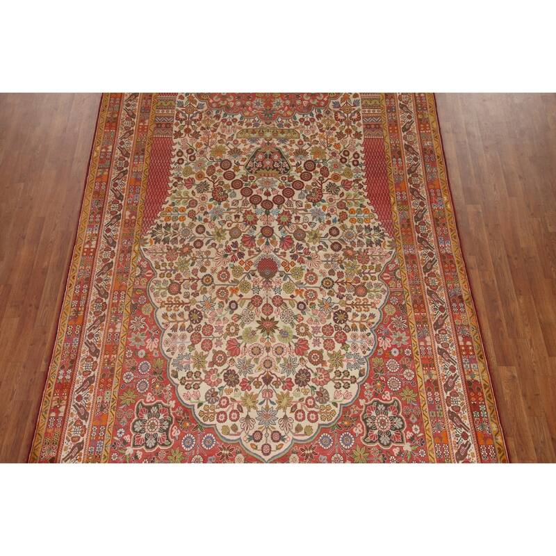 Hand Knotted Oriental 100% Wool Carpet Traditional Floral Beige & Ivories Kashkoli Area Rug - 10' 8'' X 7' 2''