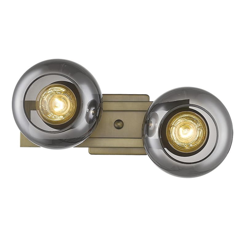 2-Light Fixture Brass Wall Sconce with Smoke Glass Shades and Hardwired Dimmable E26 Base - 9.25" H x 17" W x 8.25" D