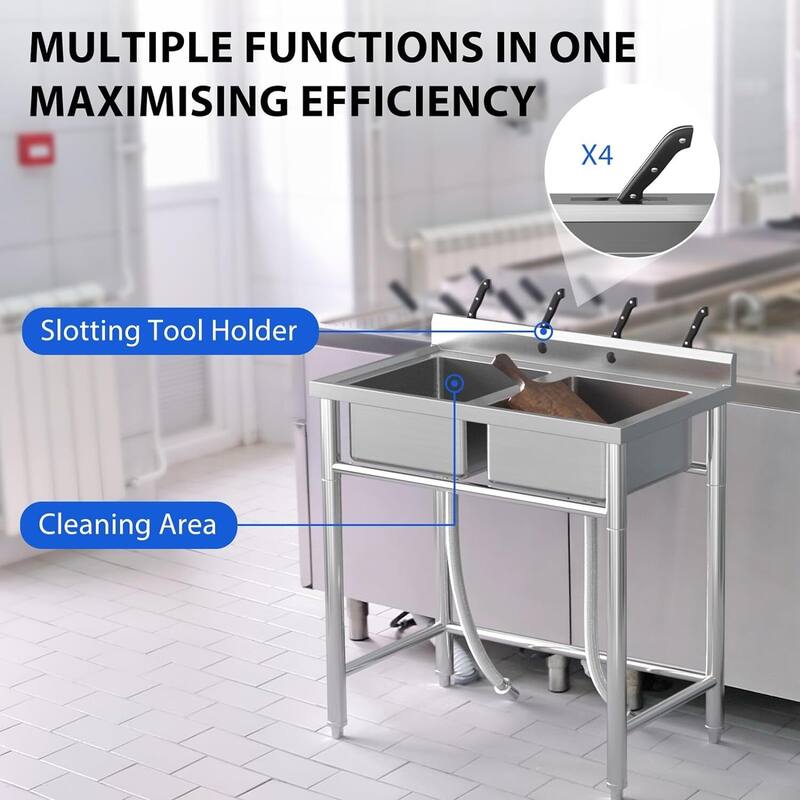 36x21x40 Inch Free Standing Dual Bowl Kitchen Utility Sink