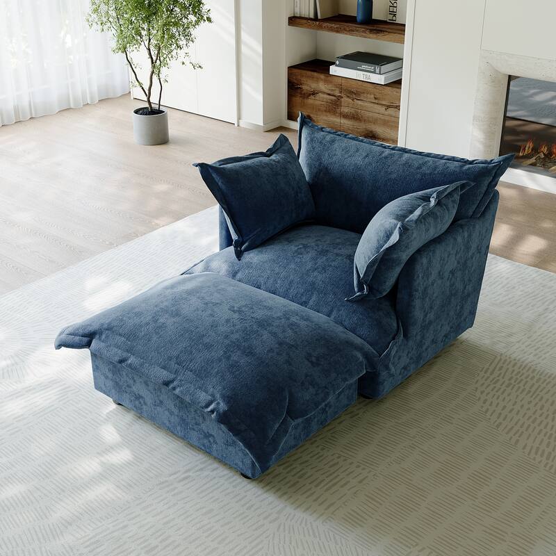 39"W Oversized Chenille Comfy Cloud Chaise Lounge with Ottoman