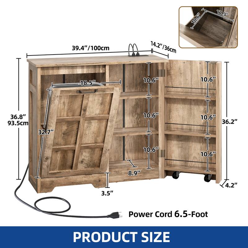 Moasis Kitchen Tilt Out Trash Cabinet Fits 13 Gallon Cabinet Trash Can with Outlet and Adjustable Shelves