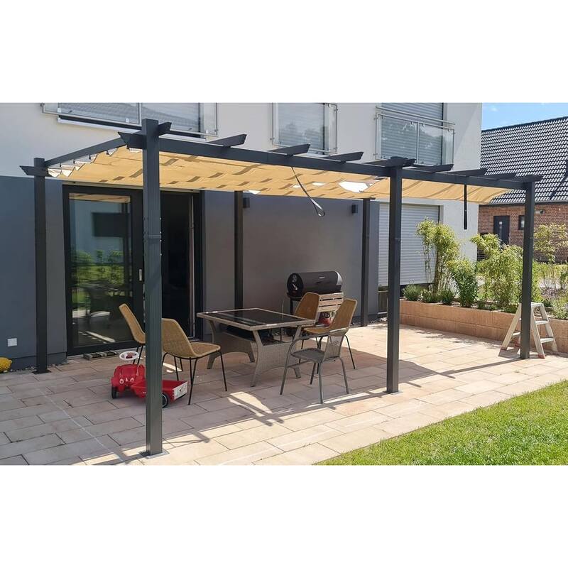 PURPLE LEAF Gazebo Outdoor Retractable Modern Yard Metal Grape Trellis Pergola with Canopy.