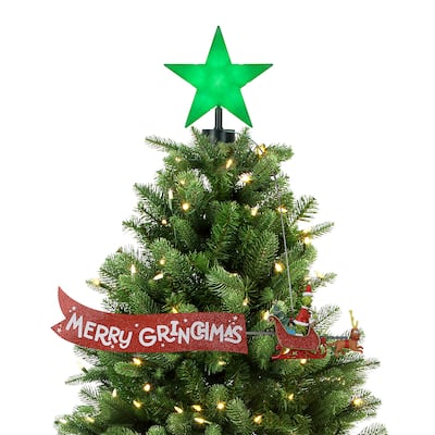 Animated Grinch Sleigh Tree Topper with Banner - Merry Grinchmas