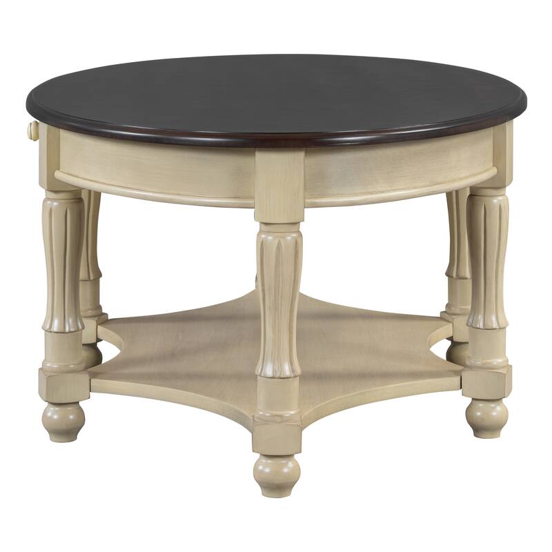 Vintage Oval Coffee Table with Drawer and Storage Shelf, Antique Cocktail Table in 45", Country Accent Table for Living Room