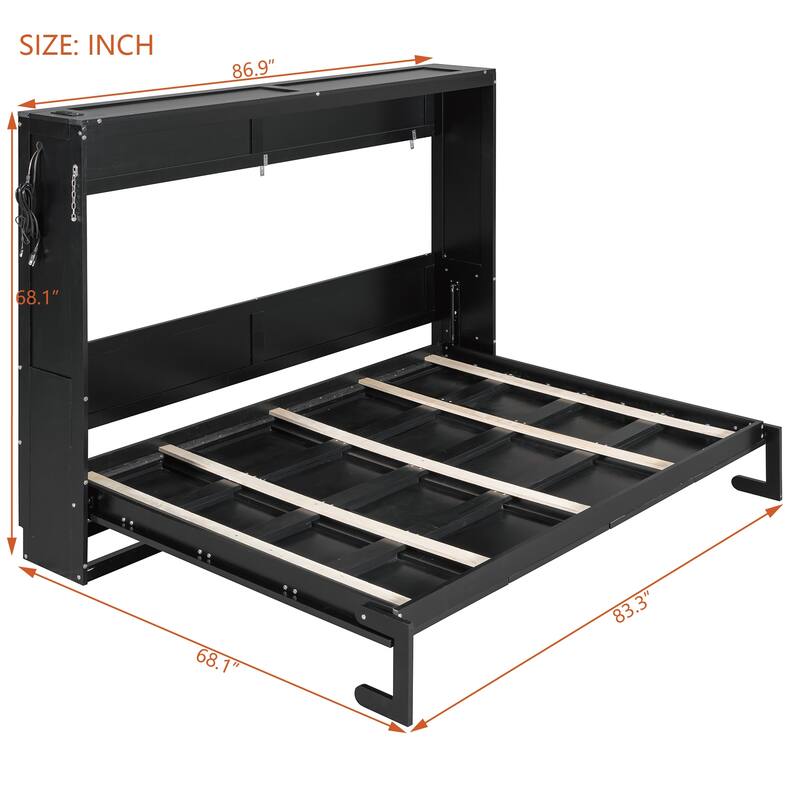 SideFold Murphy Bed with Geometric Art Panels, USB Power Hub & LED Glow by Harper&Bright Designs