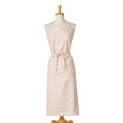 Classic Check Slub Bib Apron with Large Pocket and Waist Tie Blush, One Size Fits Most, Machine Wash,Red