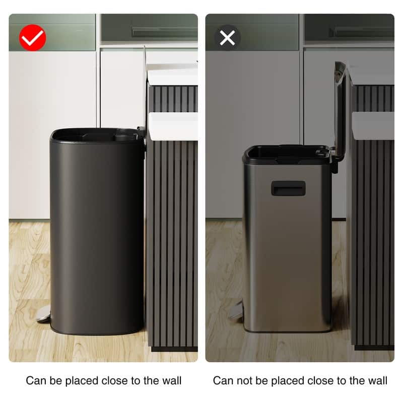Black Grey 13 Gallon 50L Step-on Kitchen Trash Can with Soft Close for Home,Office