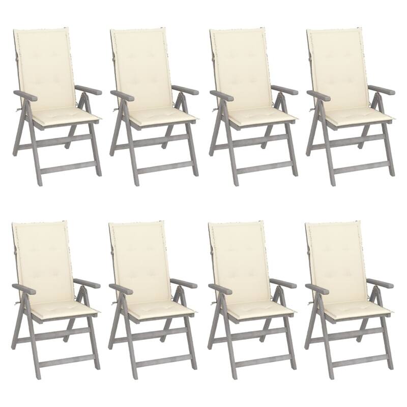 vidaXL Outdoor Recliner Chairs Patio Chair with Cushions Solid Wood Acacia - 8-Piece Sets - Cream