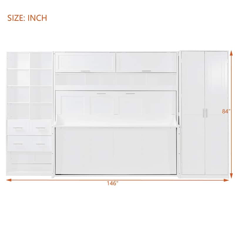 Full Size Murphy Bed Wall Bed with Closet ,Drawers and Shelves