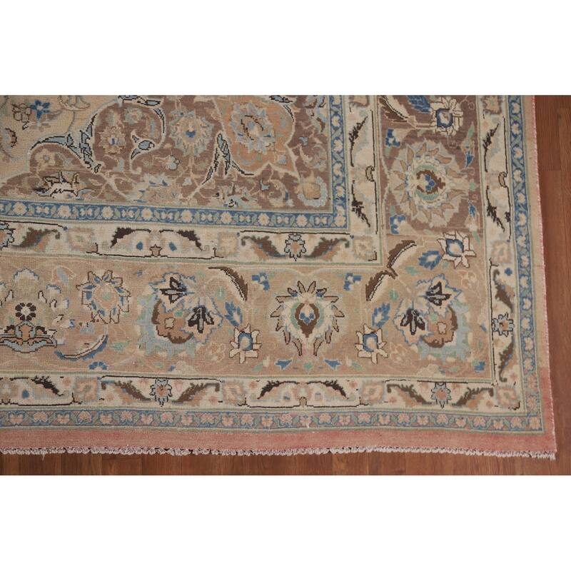 Hand Knotted Oriental 100% Wool Carpet Traditional Floral Peach Mashad Area Rug - 12' 5'' X 9' 4''