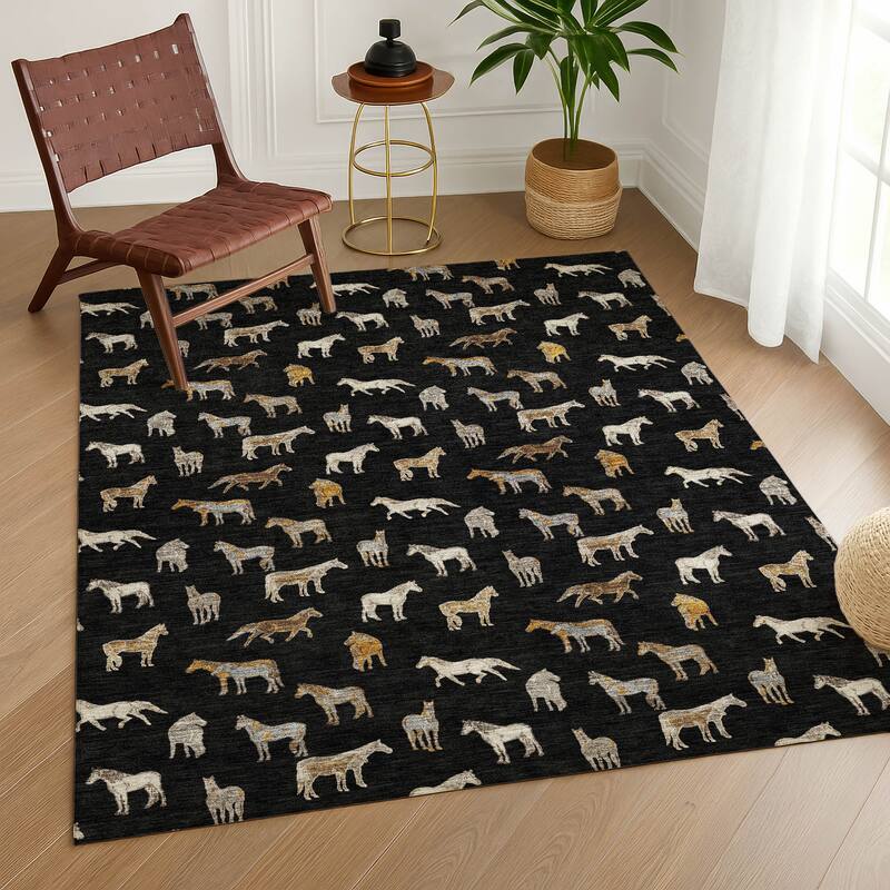 Machine Washable Indoor/ Outdoor Horses Chantille Rug