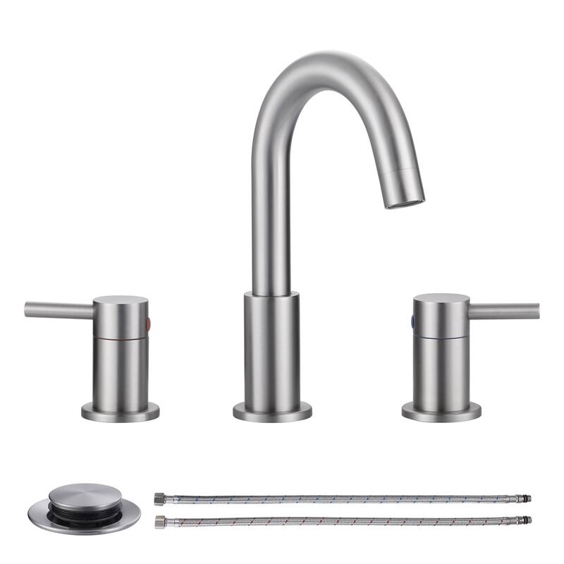 WOWOW 8 in. Widespread Double Handle Bathroom Faucet - Brushed Nickel