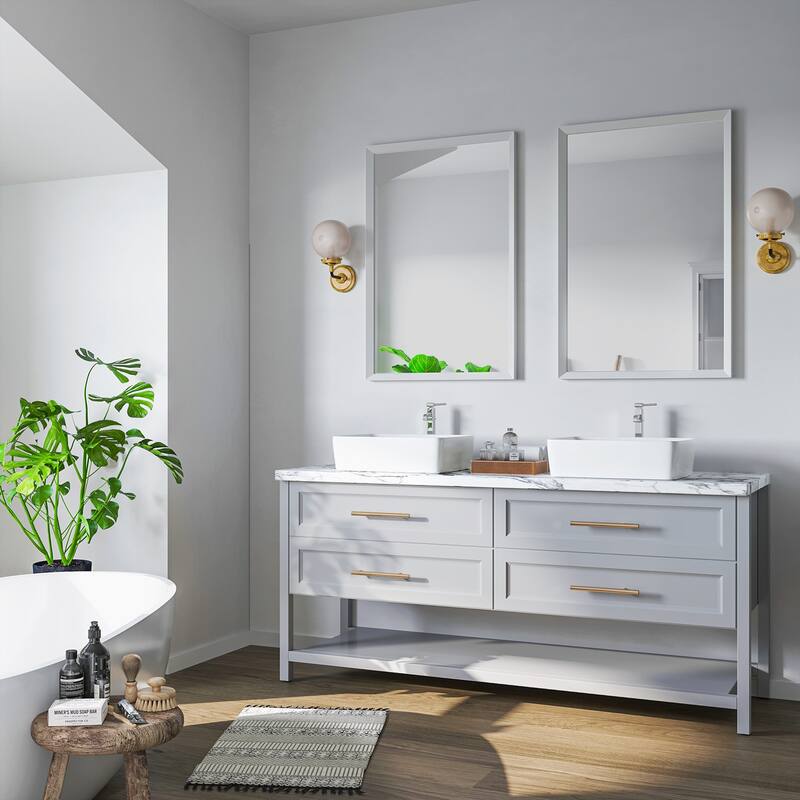 Sinber White Ceramic Countertop Bathroom Vanity Vessel Sink