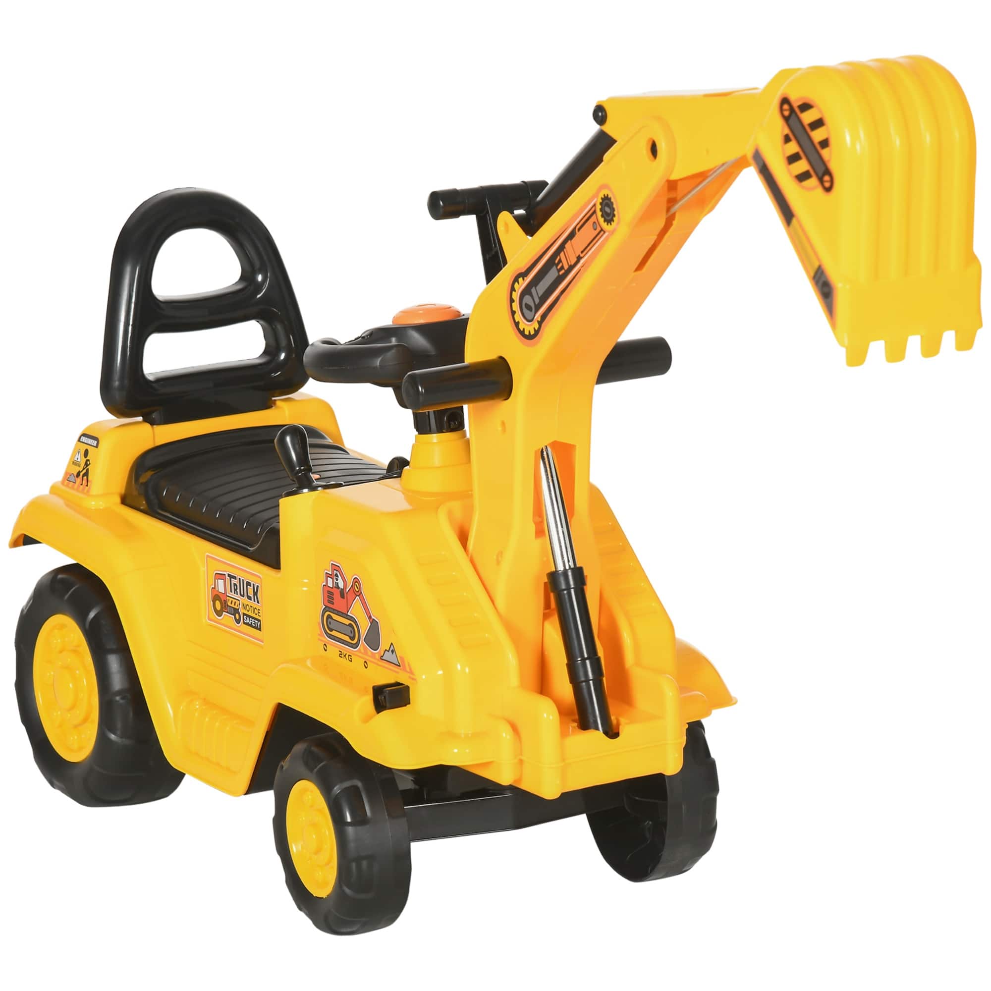 Ride On Excavator Pull Cart, Kids Digger Ride on Truck with Horn, Under