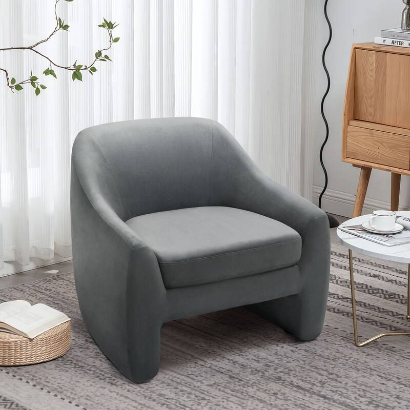 Nordic-style Upholstered Barrel Chair - Velvet - Dark Grey
