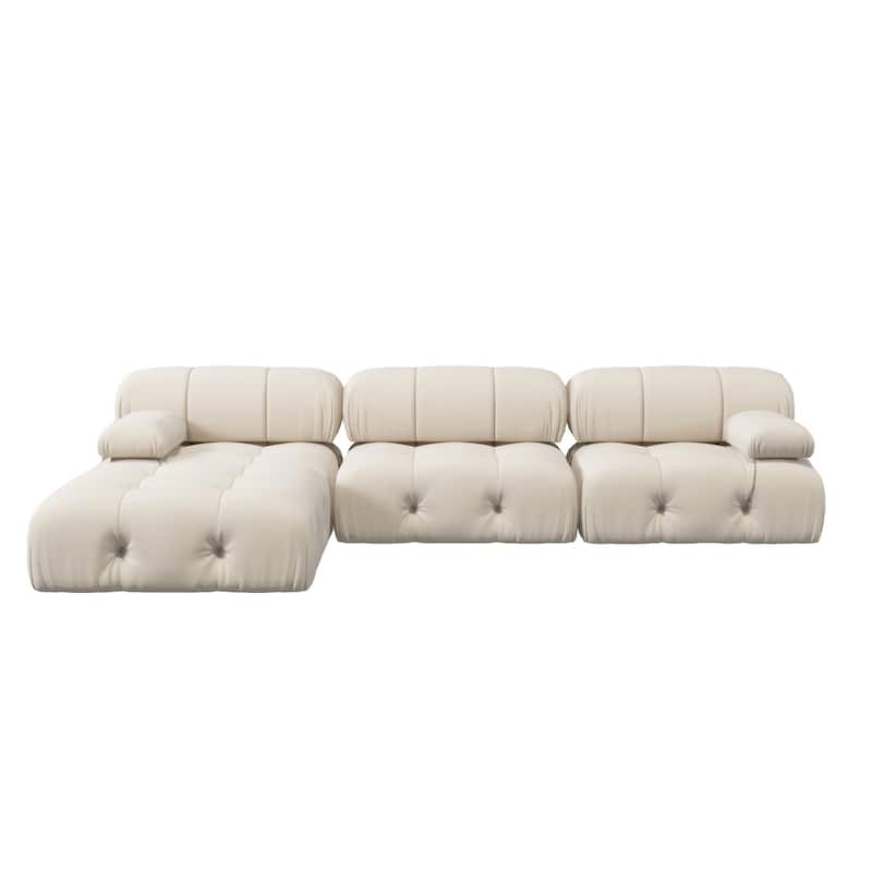 4-Seat Velvet Upholstered Reversible L-Shaped Sectional Sofa