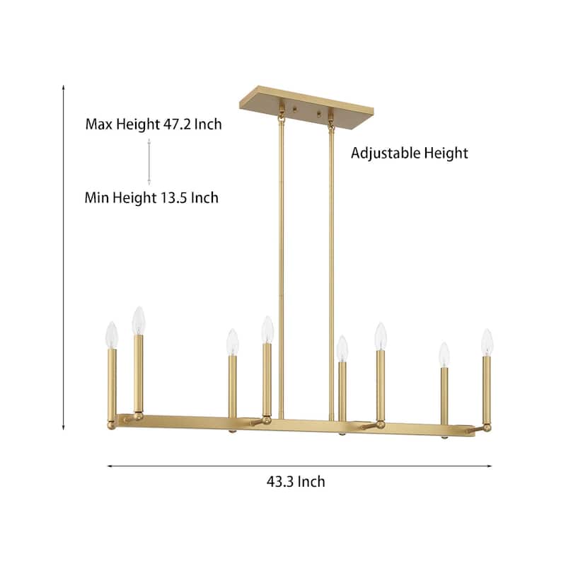 Modern Brass 8-light Linear Chandelier Candle Island Lighting with UL Certified - 43.3'' W