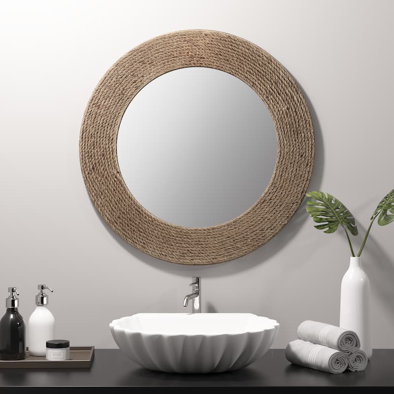 Madison Park Cove Natural Jute Rope Round Wall Mirror 26"