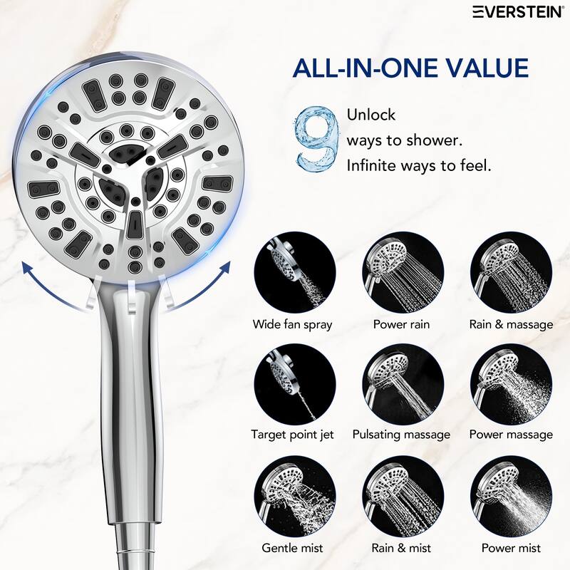 High Pressure 9-Spray Magnetic Handheld Shower Head, Wall Mount Shower Head with Mineral Filter Beads