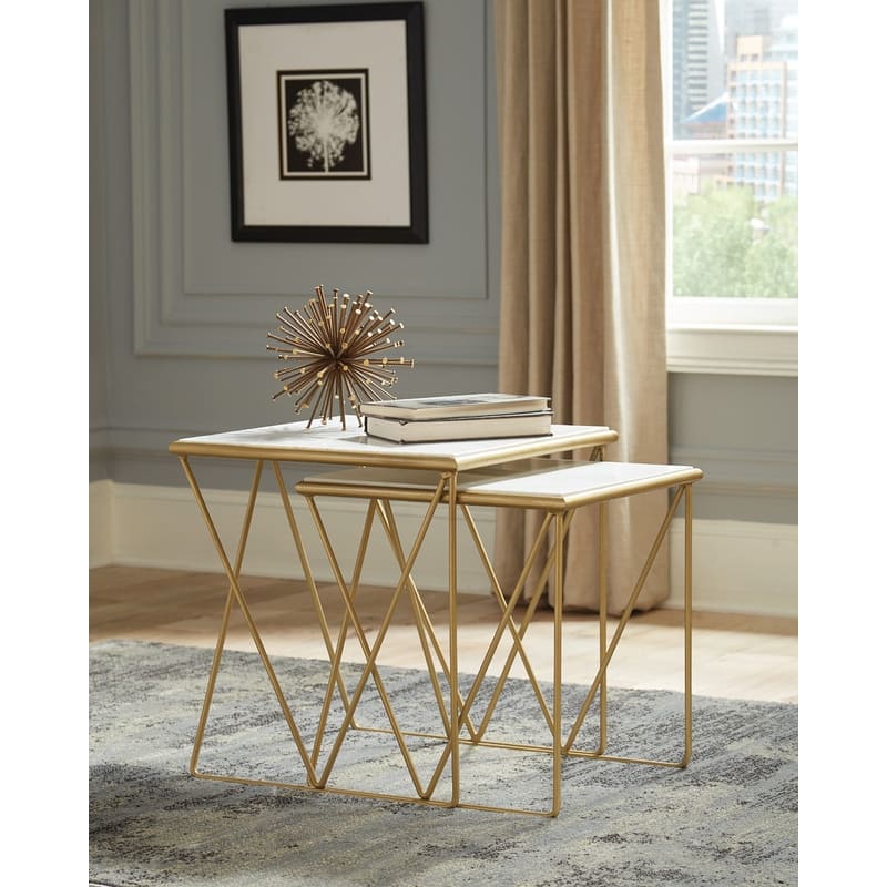 Bette 2-piece Marble Top Nesting Table Set Gold