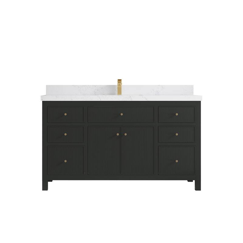 Willow Collections 60 in W x 22 in D Sonoma Free Standing Reeded Single Sink Bathroom Vanity with Countertop - 2" Empira White - Black Top