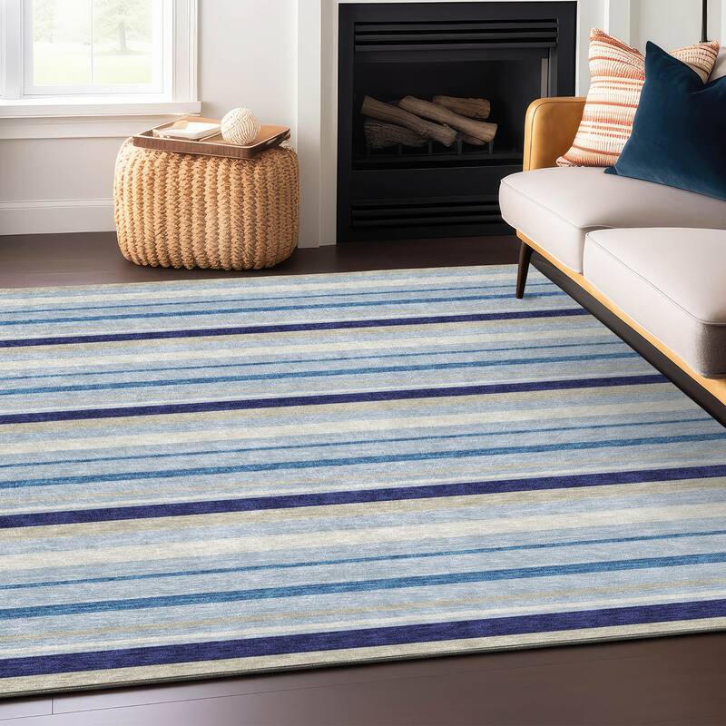 Machine Washable Indoor/ Outdoor Chantille Contemporary Stripes Rug