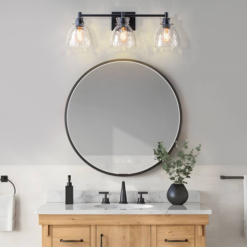 Starsky Mid-Century 3-Light Bathroom Vanity Light with Hammered Glass